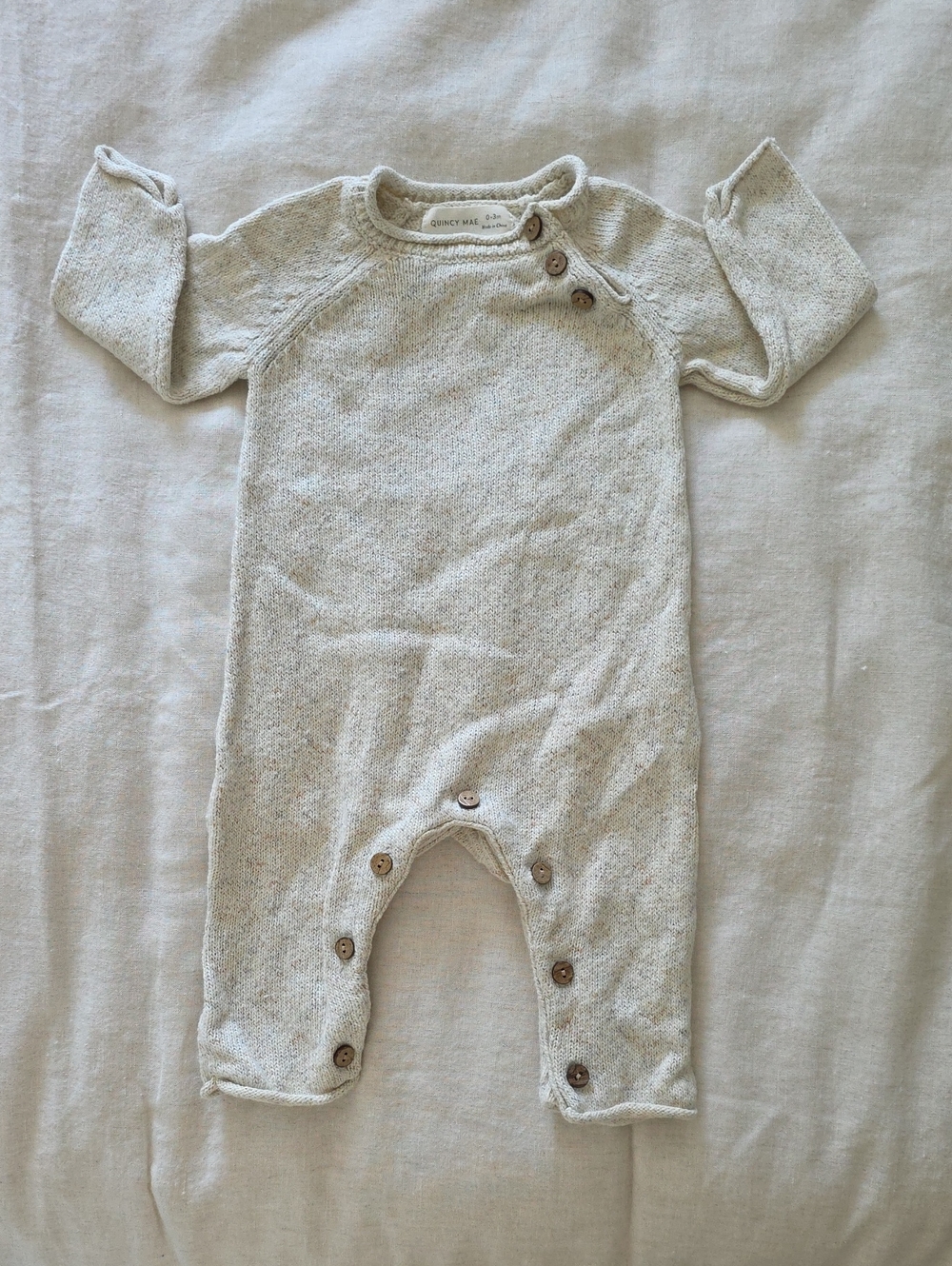 Quincy Mae Neutral Knit Baby Footless Onesie in Cream | 0-3M
